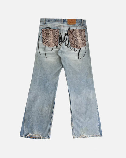 Product品 Classic Airbrushed Cloud Denim Snake Skin Pocket