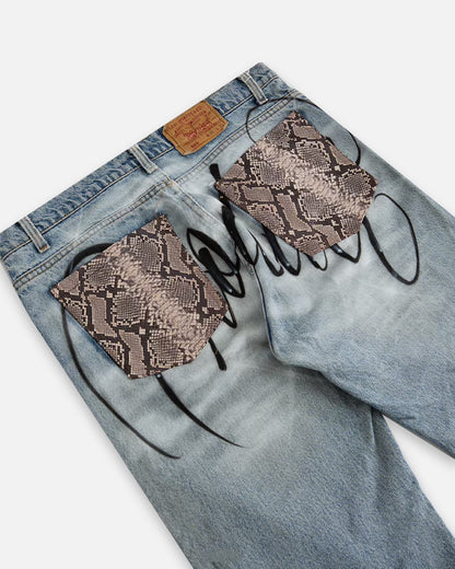 Product品 Classic Airbrushed Cloud Denim Snake Skin Pocket