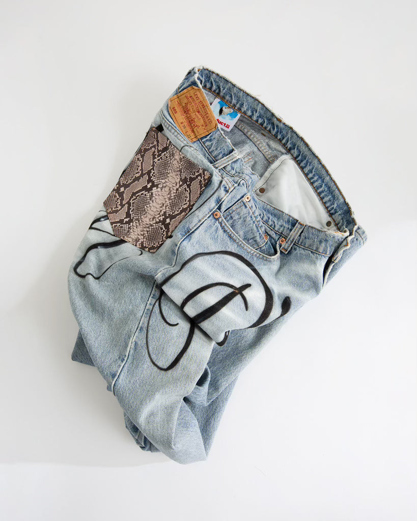 Product品 Classic Airbrushed Cloud Denim Snake Skin Pocket